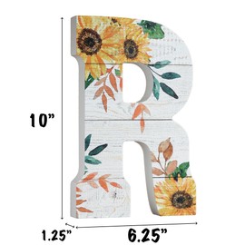 COLLECTIVE HOME - 10" Wood Lettes for Wall Decor, Sunflower Tabletop Alphabet Decoration, DIY Farmhouse Decor, Rustic Freestanding Monogram Block (R)
