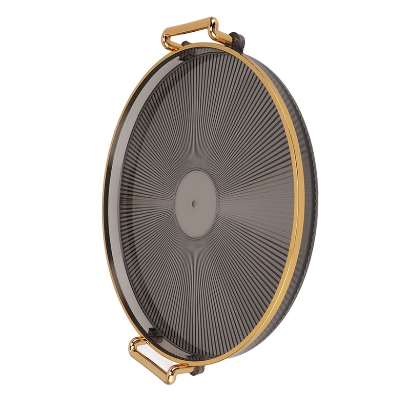 Round Tray with Gold Handle Elegant Multi Functional Golden Rim