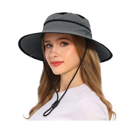 Rulala Fancy Wide Brim Sun Hat for Women and Men UPF 50+ Packable Mesh Beach Bucket Hats(Gray)