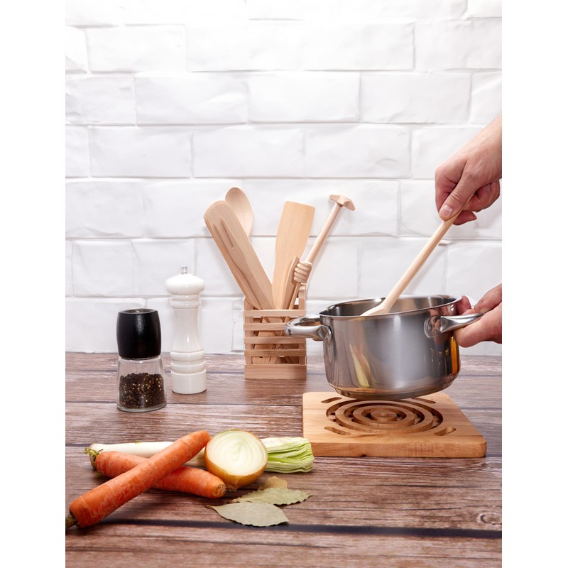 EVERYJOY Wooden Kitchen Utensils Set of 8 (Brown, Set 1)