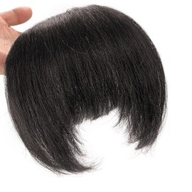 UAmy hair Yaki Straight Bangs Hair Extensions for Women Brown Black Synthetic Fringe with Temples Handmade Kinky Straight Bangs Hairpiece with 3 Clips in(2#)