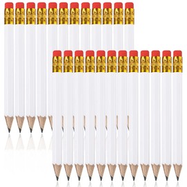 24 Pieces Small Pencils Half Pencils Golf Pencils with Eraser Easy to Hold Graphite HB Pencils for Baby Shower Bridal Shower Wedding Golf School Office (White)