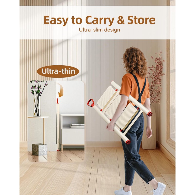ASPERALD Step Ladder with Single-Handrail,Foldable Step Stool with Anti-Slip Wide