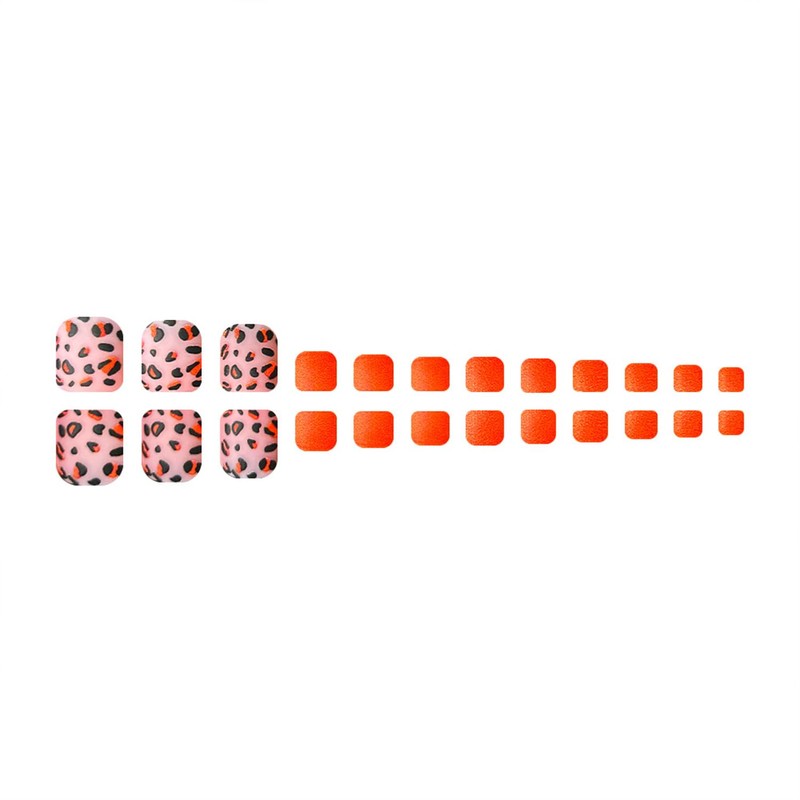 Leopard Print Press on Toenails Orange Solid Color Fake Toenails