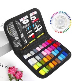 Kit de costura para viajes a casa de emergencia y fácil de usar para adultos principiantes, 113 piezas, incluye tijeras, dedal, hilo, agujas de coser, cinta métrica, etc.