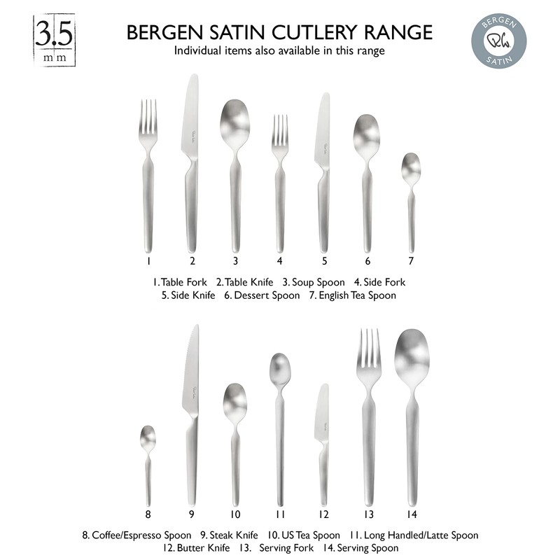 Robert Welch Bergen Satin, 7 Piece Cutlery Place Setting. Made