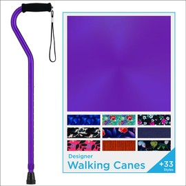 Nova Joy Designer Offset Walking Cane for Seniors - Unisex Adjustable Lightweight Aid with Foam Handle, Wrist Strap and Anti-Rattle Lock - Essential Mobility Support - Purple