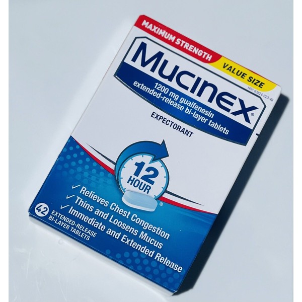 New Mucinex Maximum Strength 12 Hour 1200 mg Guaifenesin 42 Ct