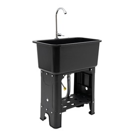 Free Standing Kitchen Sinks, Single Bowl Kitchen Sink With Faucet, Freestanding Utility Sink With Washboard, Sink With Hot And Cold Water, For Laundry Room Bathroom Farmhouse