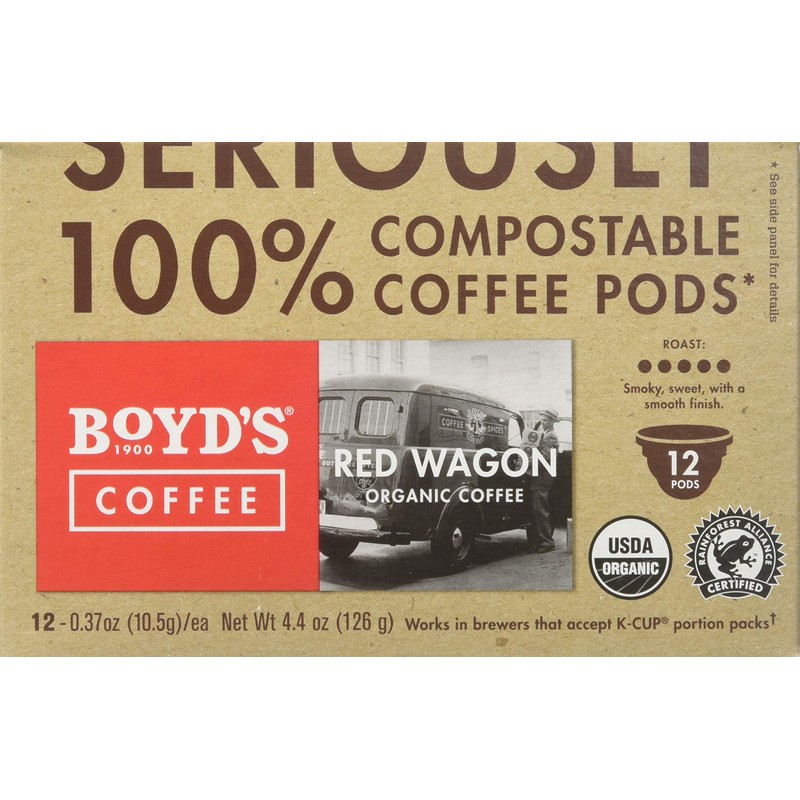 Boyd's Organic Red Wagon Coffee Dark Roast, 12 Count (Pack