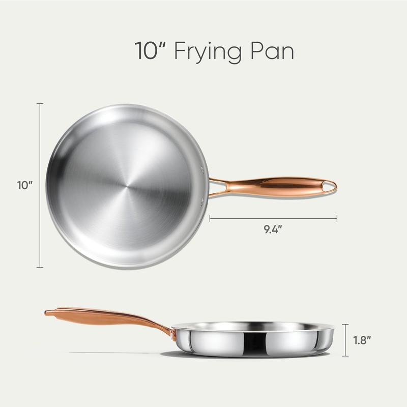 CAROTE 10" Tri-Ply Stainless Steel Frying Pan, Non-Toxic Fry Pan