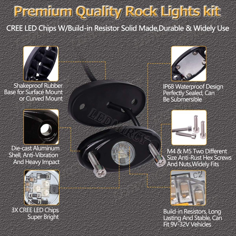LEDMIRCY LED Rock Lights Green Kit 4PCS for Off Road