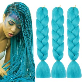 Jumbo Box Braiding Hair Extensions 24 Inch Cyan Blue Braiding Hair 3 Packs Twist Crochet Braids Hair Extension for Women High Temperature Synthetic Fiber(24",A27)