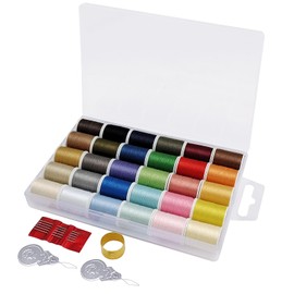 YEQIN Polyester Sewing Thread Set - 30 Assorted Colors, 50 Yards per Mini Thread Spool, Sewing Kit Includes 5 Hand Needles, 1 Thimble, 2 Needle Threader, Suitable for Hand and Machine Sewing