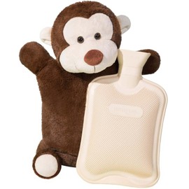 HomeTop Premium Classic Rubber Hot or Cold Water Bottle with Cute Stuffed Monkey Cover (2 Liters, Brown Monkey)