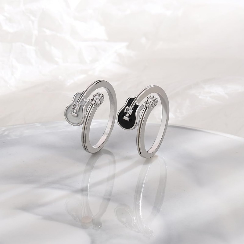 AREUM Guitar Ring, White, Black, Set of 2, Guitar Ring,