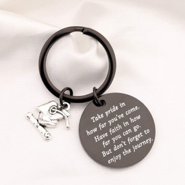 Graduation Keychain Gifts Inspirational Graduates Gifts Take Pride in How Far You Have Come Class Of 2024 Graduation Gifts (Black)