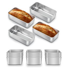 E-far Loaf Pan Set of 16, Stainless Steel Loaf Pan for Baking Bread 9 x5, Rectangle Metal Bakeware Mold for Homemade Banana Bread Meatloaf Brownies, Healthy & Non Toxic, Easy Release & Dishwasher Safe