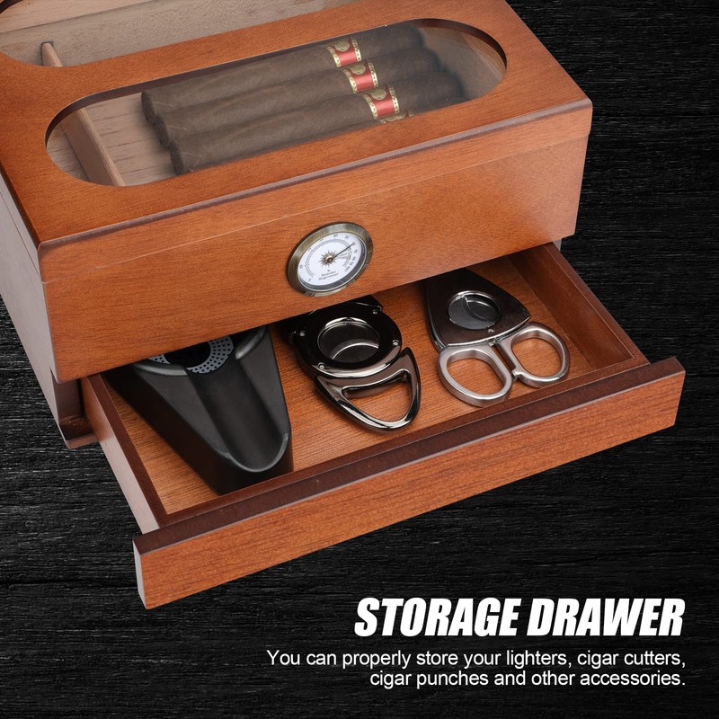 COOL KNIGHT Cigar Humidor with Front Hygrometer, Humidifier and Accessory