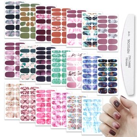 WOKOTO 20 Sheets Full Nail Marble Nail Stickers Nail Polish Strips for Women Press On Nail Polish Stickers Set with Nail File Gradient Real Nail Polish Strips Nail Wraps for Nails