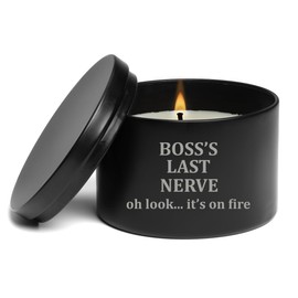 Scented Candle Gift 8oz with Lid Boss's Last Nerve Funny for Boss (Citrus - Black)