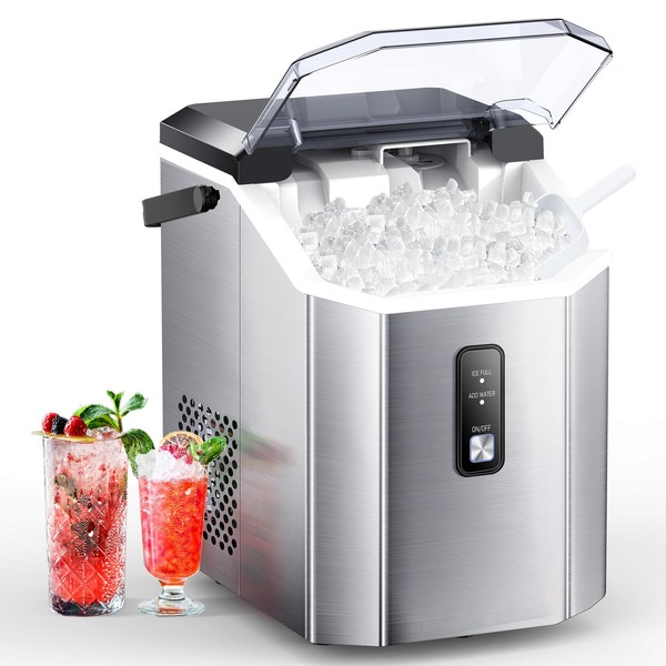 COWSAR Nugget Ice Maker Countertop, Chewable Nugget Ice Cubes Machine, Quick Ice Making 34Lbs/Day, Self-Cleaning, Portable Stainless Steel Ice Machine for Home Kitchen Office Party