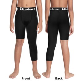 Dizoboee Youth Boys Compression Pants One Leg 3/4 Athletic Leggings for Sports Kids Basketball Tights Football Baseball Pants, Black (Right Short) L