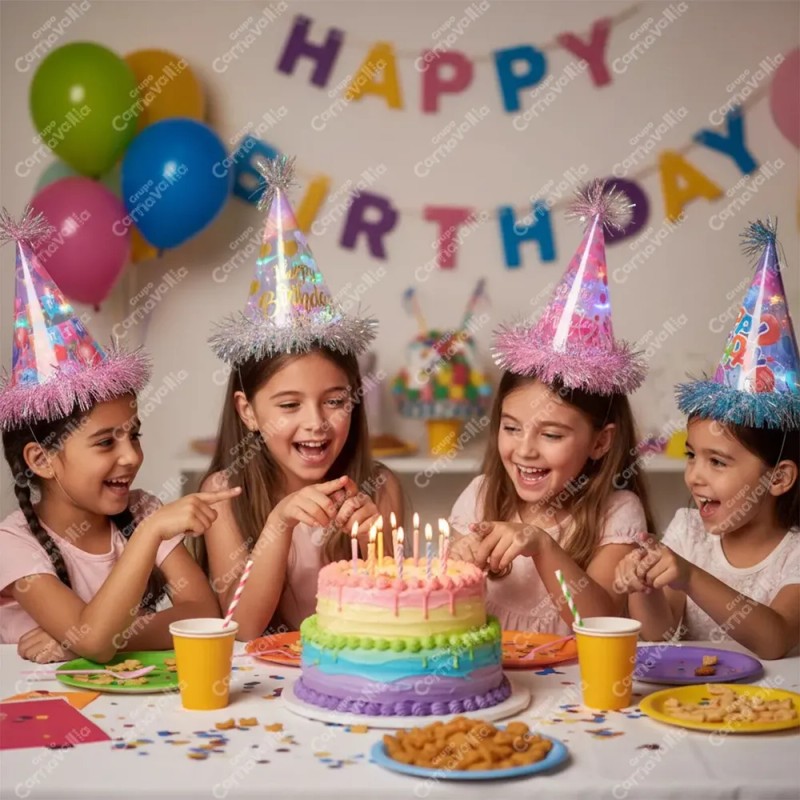 5 Gorros Led Cono Escarcha Tornasol Fiesta Feliz Cumpleaños Iridiscente