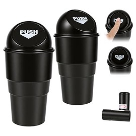 2 Cubos de Basura para Auto con Tapa Hermética + 2 Bolsas, Mini Bote de Basura Portátil para Carro, Accesorio de Almacenamiento para Interior de Auto, Ideal para Coches y Oficinas (Negro)