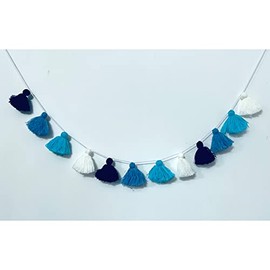 Guirnalda de borla de gran tamaño de 3.1 pulgadas, hilo de poliéster gradual, color azul real, con pompones y borlas para colgar en la pared para decoración del hogar, boda, cumpleaños, baby shower, suministros para fiestas (día de verano)