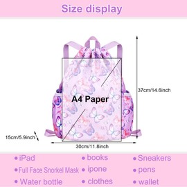 RHCPFOVR Drawstring Backpack for Kids - Tie Dye Bags for Girls Mini Gym Dance Beach Swim Travel Bag With Two Water Bottle Holder