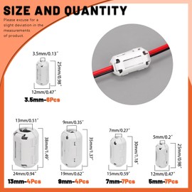 Tanstic 28Pcs White Clip-on Ferrite Ring Core RFI EMI Noise Suppressor Cable Clip for 3.5mm 5mm 7mm 9mm 13mm Diameter Cable