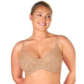 HSIA Minimizer Bras for Women, Embroidered Full Coverage Bra Unlined Bras with Underwire for Heavy Breasts, Warm Beige 34DDD