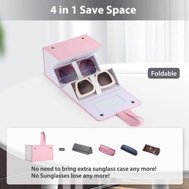 Muf Travel Sunglasses Organizer with 4/5 Compartments, Sunglasses Case, Sunglasses Holder, Sunglasses Storage, Suitable for Oversized Sunglasses., Light Pink with 4 Slot