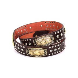 West Star Concho Genuine Leather Belt Mens Women Western Cowboy Leather Belt-Horse Coffee Clear XL