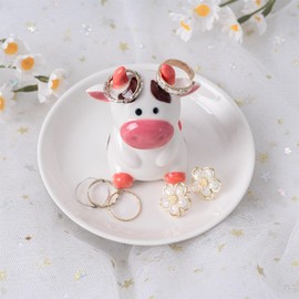 TAOJINJI Cow Ring Holder Jewelry Dish, Preppy Room Decor Jewelry Holder Trinket Dish, Cow Gifts for Women Birthday Christmas