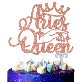 Aries Queen - Decoración para tartas, decoración de tartas con temática de constelación del zodiaco de la temporada 12, suministros de decoración de fiesta de cumpleaños de gran energía de Aries para
