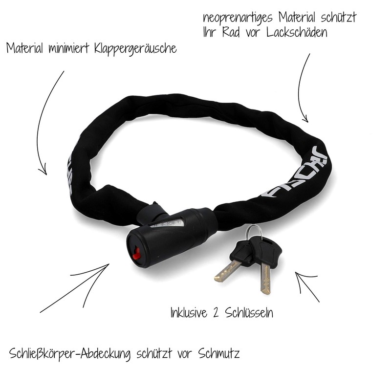 FISCHER Chain lock with neoprene coating with 2 keys, length