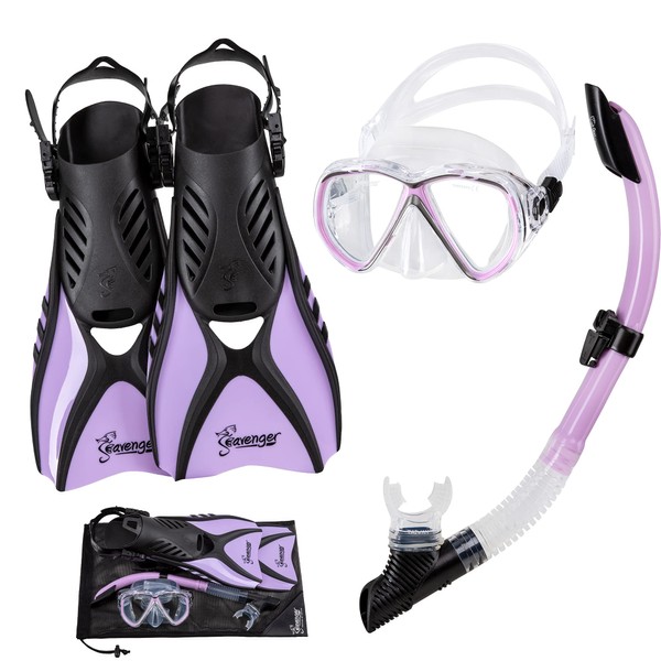 Seavenger Hanalei Anti-Fog 4-Piece Snorkeling Set (Soft Lavender, Large)