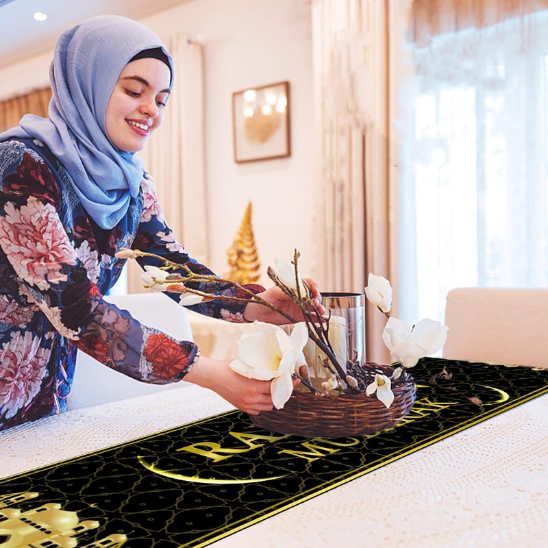 Ramadan Mubarak Table Runner Ramadan Table Decorations, Ramadan Tablecloth Happy