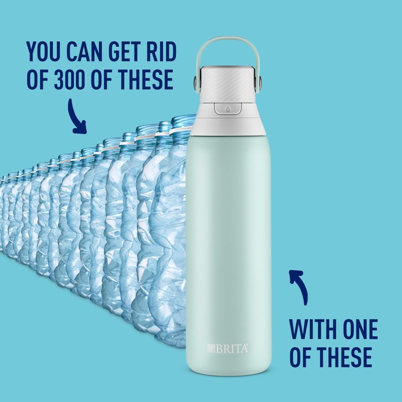 Brita Insulated Filtered Water Bottle with Straw, Reusable, Stainless Steel