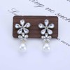 Cybche Boho Crystal Flower Dangle Earrings Silver Pearl Drop Earrings