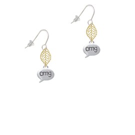 Delight Jewelry Silvertone Text Chat - omg - Oh My God - Goldtone Leaf French Earrings