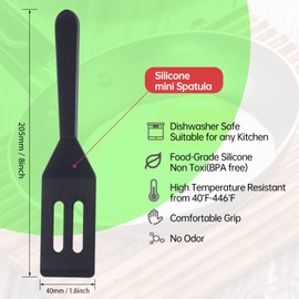 2 Pack Silicone Mini Brownie Serving Spatula, Nonstick Silicone Small Spatula ,Heat-Resistant Cookie Spatula, Mini Slotted Serve Turner for Flip Egg in Small Frying Pan Batter Cookware (Black)