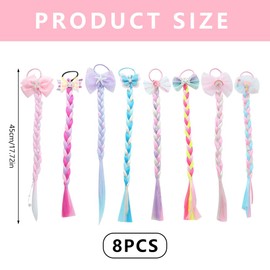 Bekecidi 8 Pack Hair Accessories for Girls, Colored Hair Extensions for Kids Nylon Rainbow Hair Clips for Toddler Kids Girls Ponytails Accessories (Multi Colors)
