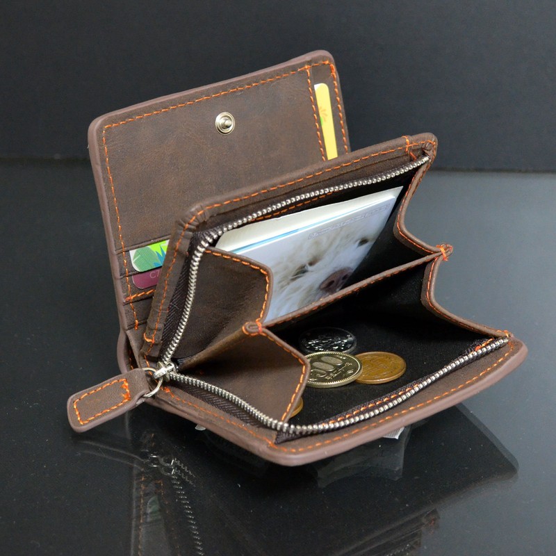 acrotri DIKE Genuine Leather Bifold Wallet Black Brown Navy, Brown