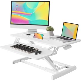 JOY worker Standing Desk Converter, 32" Wide Height Adjustable Sit Stand Up Desk Riser with Keyboard Tray, Desktop Workstation Riser for Home Office Computer Laptop, Particle Board, White