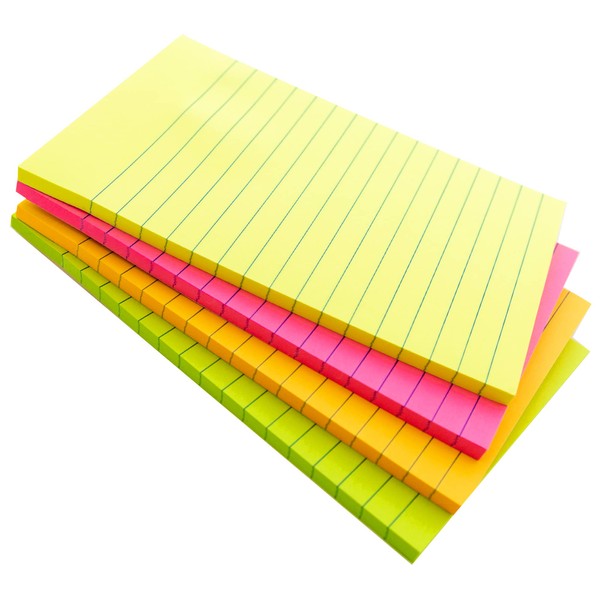 BAZIC Sticky Notes 4x6 Lined Ruled Neon Color Post Stickies,