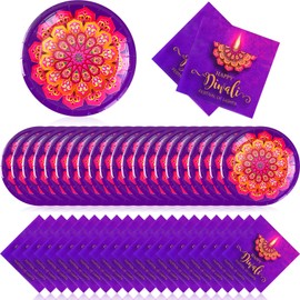 Zhehao 120 Pcs Diwali Disposable Paper Plates and Napkins Bulk Diwali Party Decorations Deepavali Hindu Party Paper Plates Napkins for Festival of Lights Party Supplies