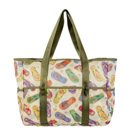 KUAK Mesh Beach Bag, Large Lightweight Mesh Tote Bags with Top Zipper, Inner Waterproof Pocket for Women Family Vacation Pool